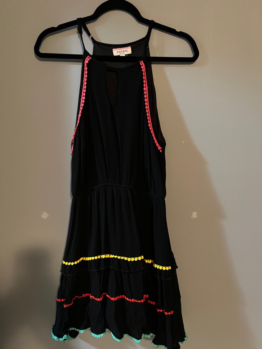 ANDREE BY UNIT Black Halter Midi Dress with Neon Trim